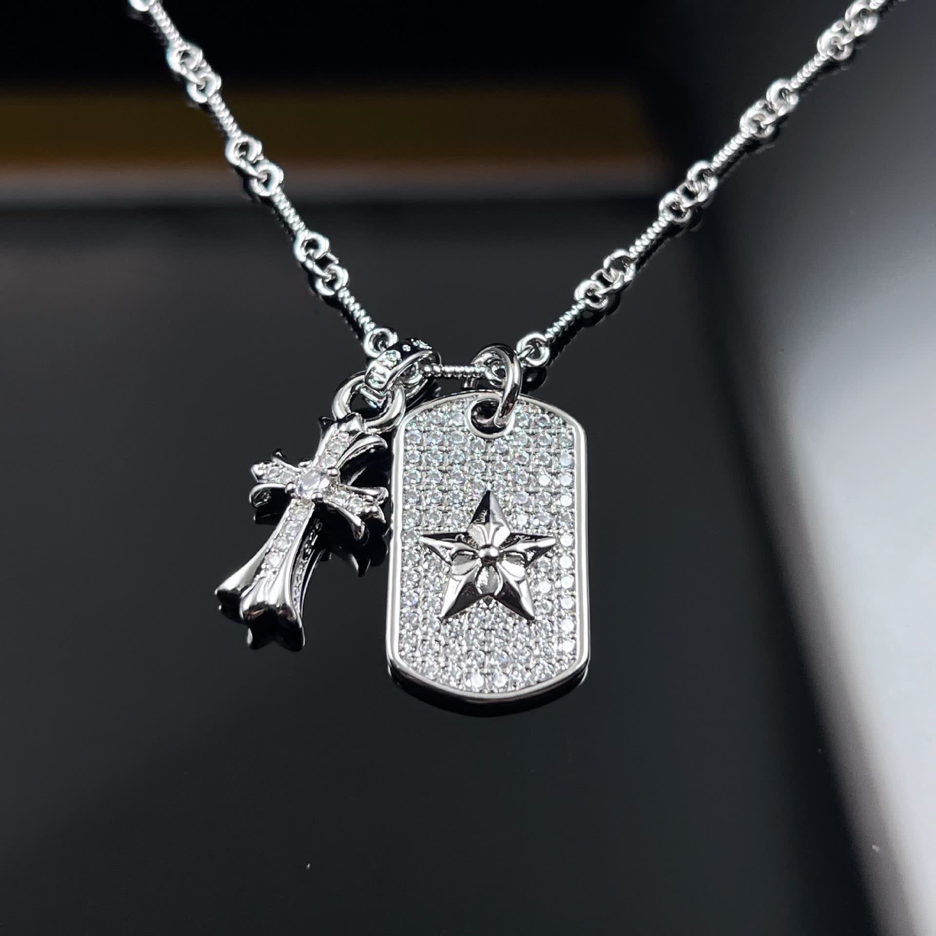 Chrome Hearts Elegant Cross and Star Pendant Necklace
